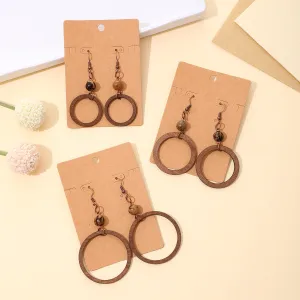 Wholesale Geometric Exaggerated Hollow Round Wooden Earrings