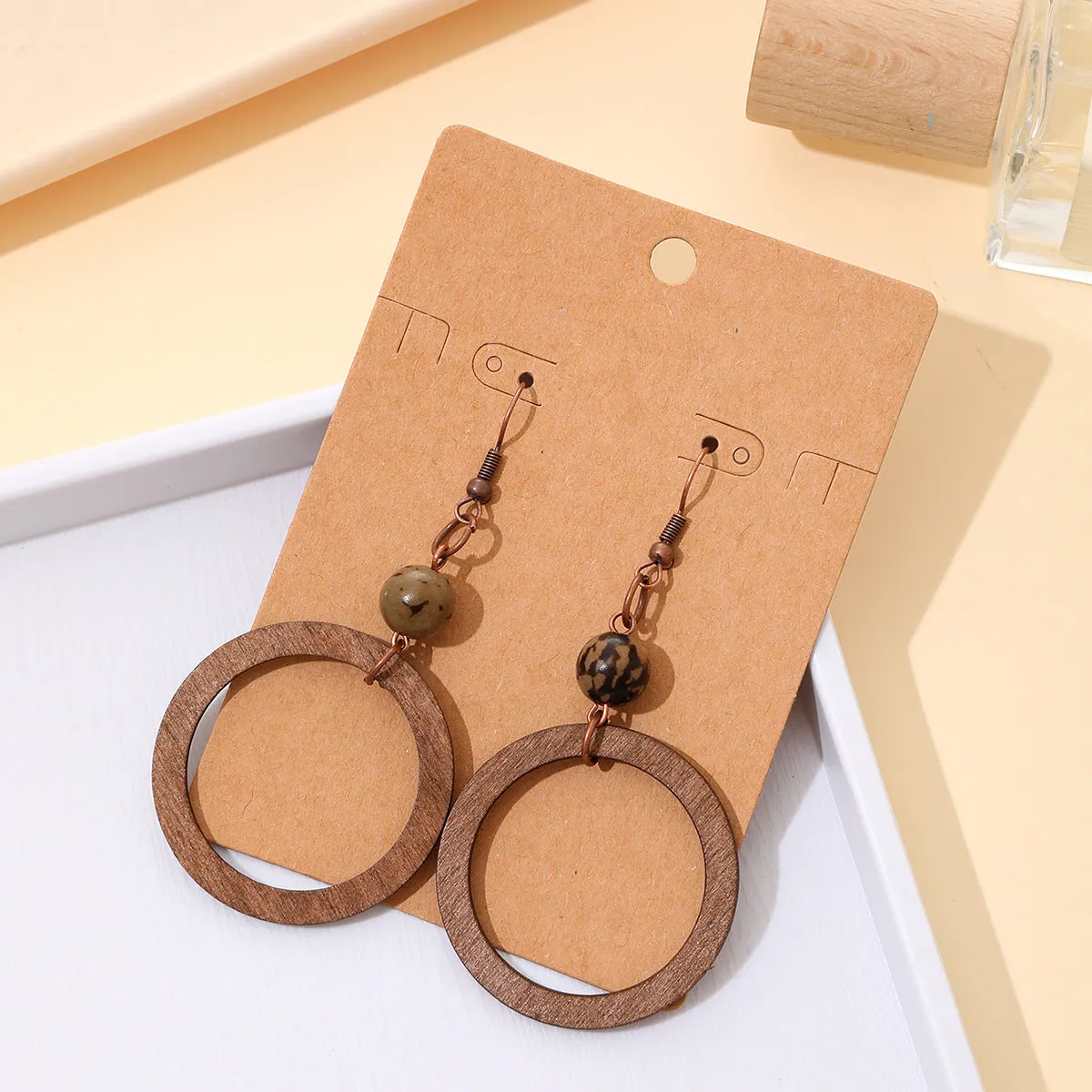Wholesale Geometric Exaggerated Hollow Round Wooden Earrings