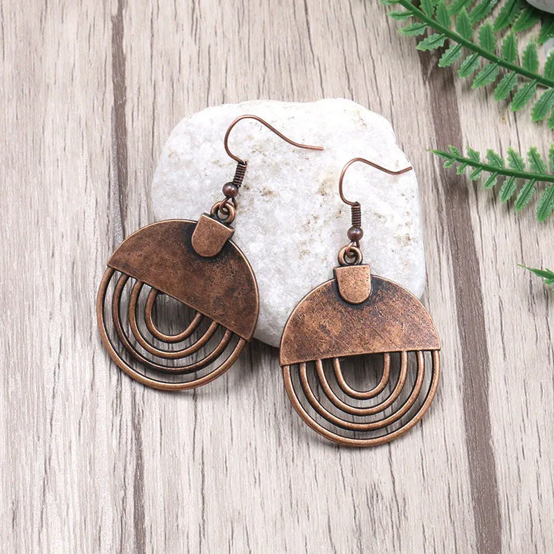 Wholesale Geometric Hollow Oval Alloy Pendant Earrings
