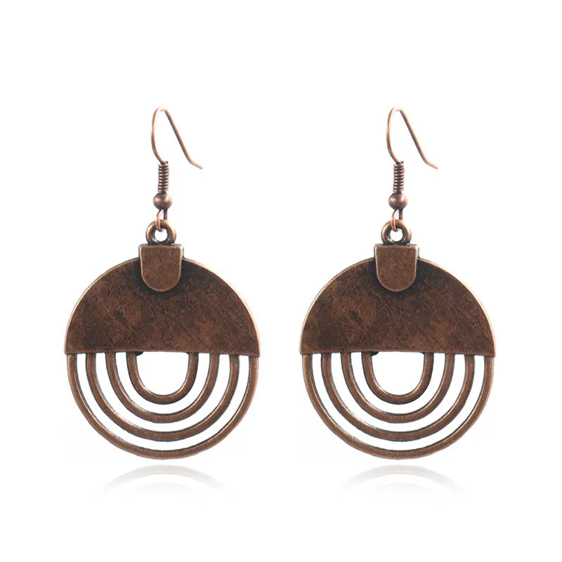 Wholesale Geometric Hollow Oval Alloy Pendant Earrings