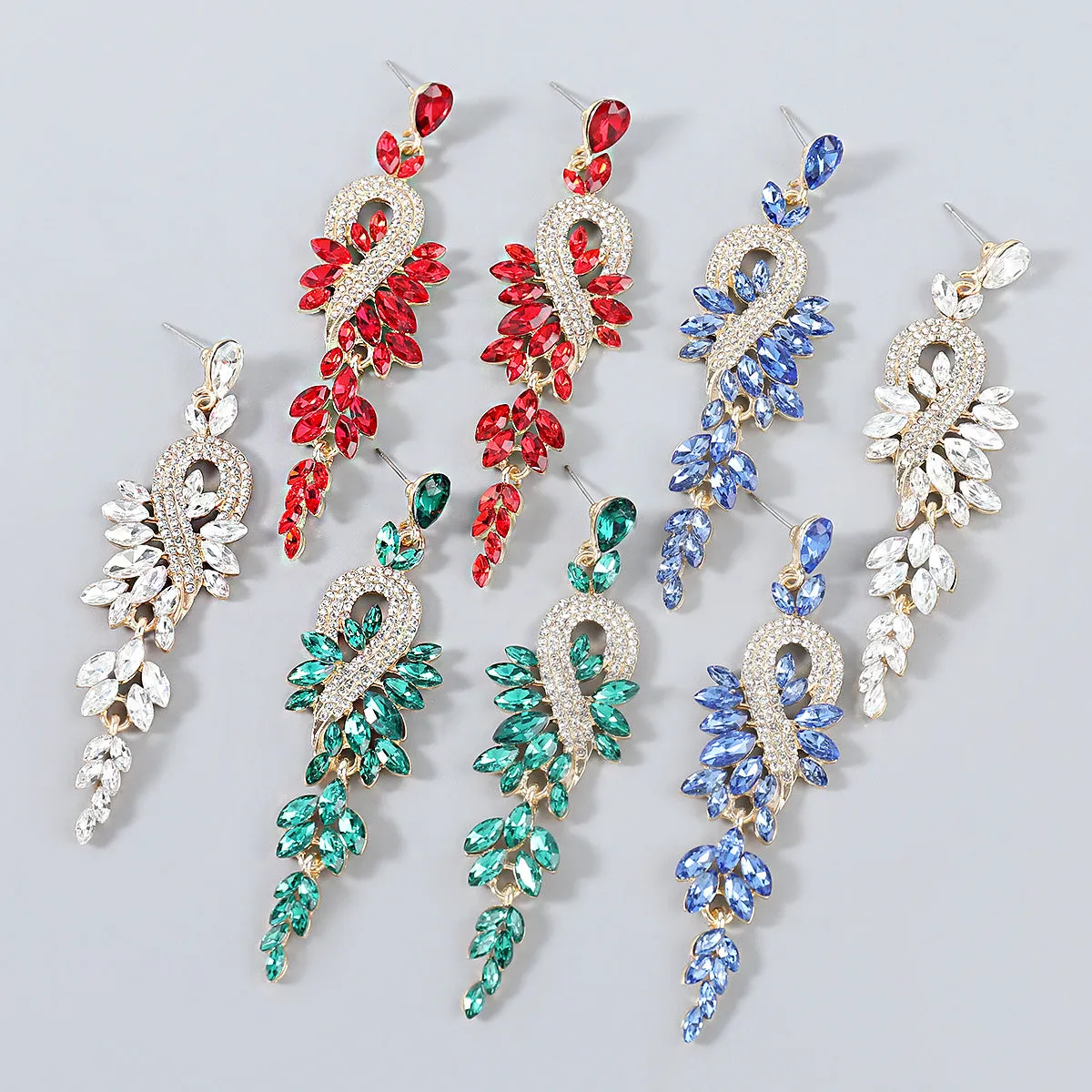 Wholesale Geometric Long Exaggerated Alloy Diamond and Rhinestone Earrings