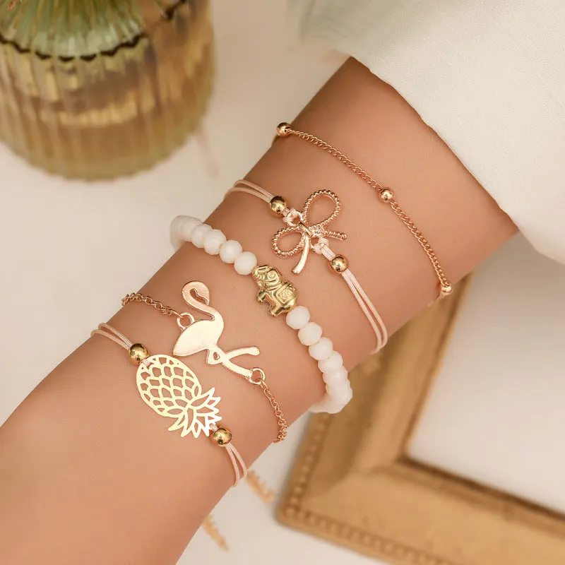 Wholesale Geometric Map Beads Shell Tassel Alloy Bracelet