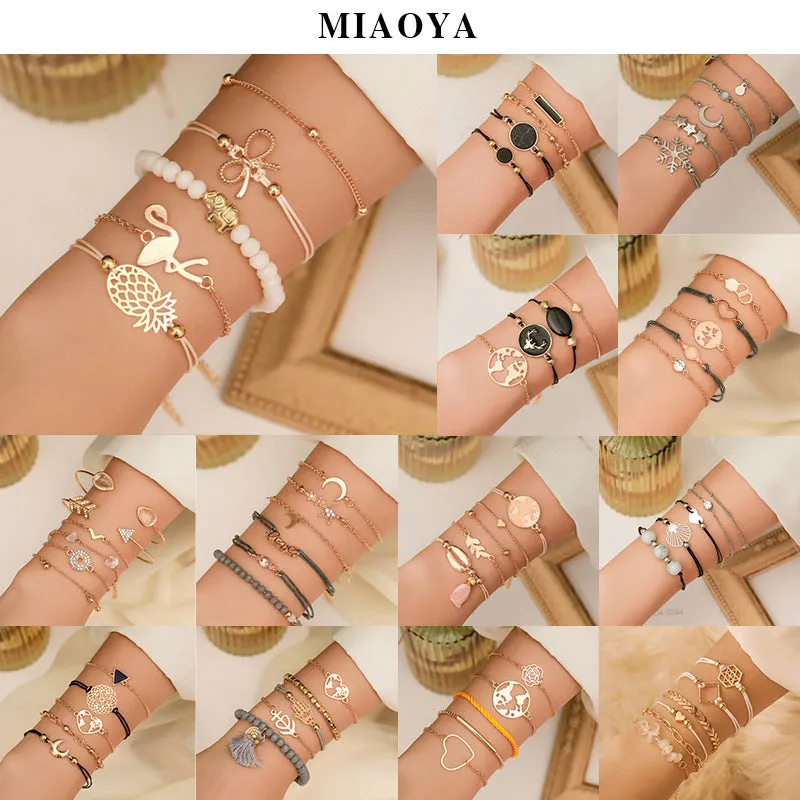 Wholesale Geometric Map Beads Shell Tassel Alloy Bracelet