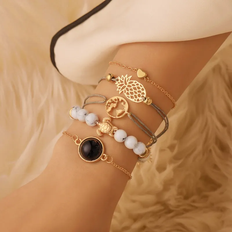 Wholesale Geometric Map Beads Shell Tassel Alloy Bracelet