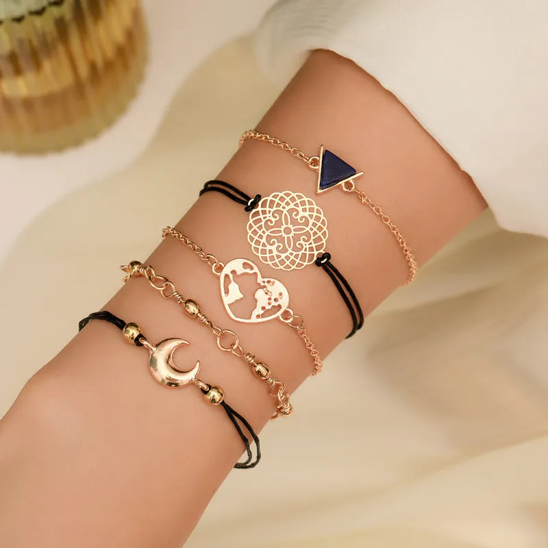 Wholesale Geometric Map Beads Shell Tassel Alloy Bracelet