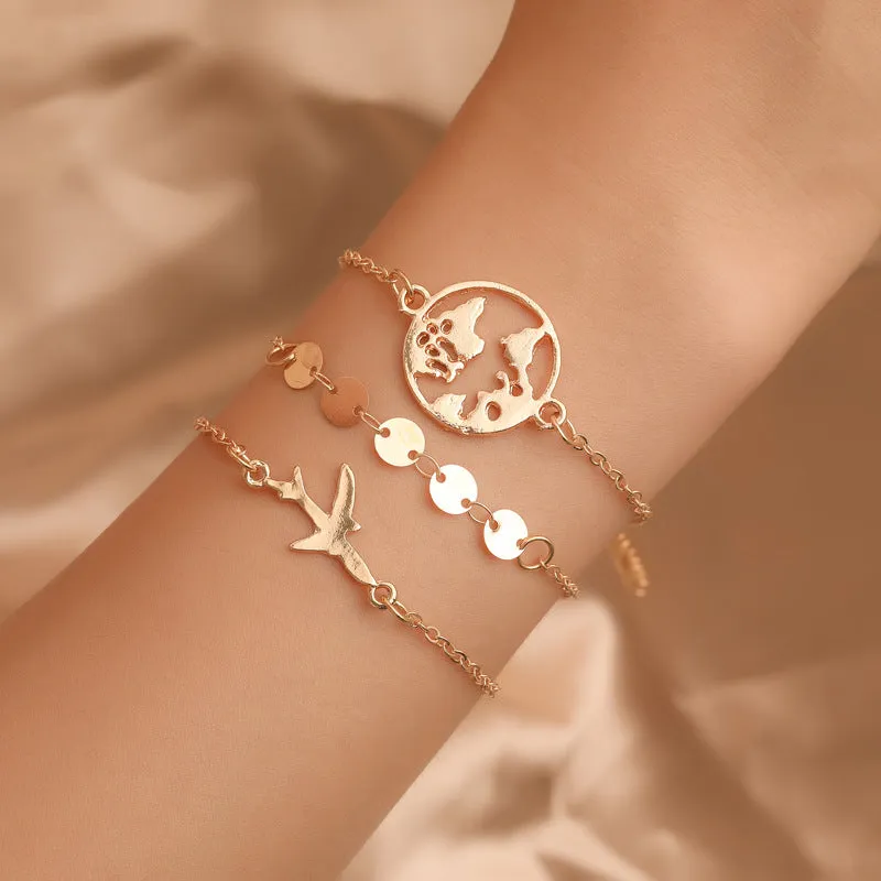 Wholesale Geometric Map Beads Shell Tassel Alloy Bracelet