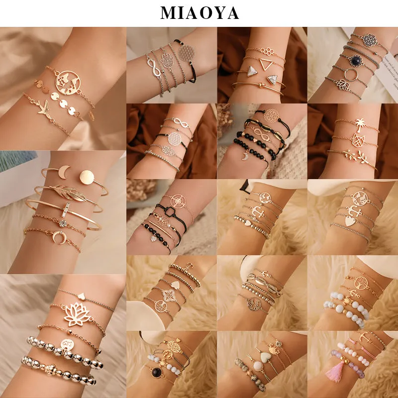 Wholesale Geometric Map Beads Shell Tassel Alloy Bracelet