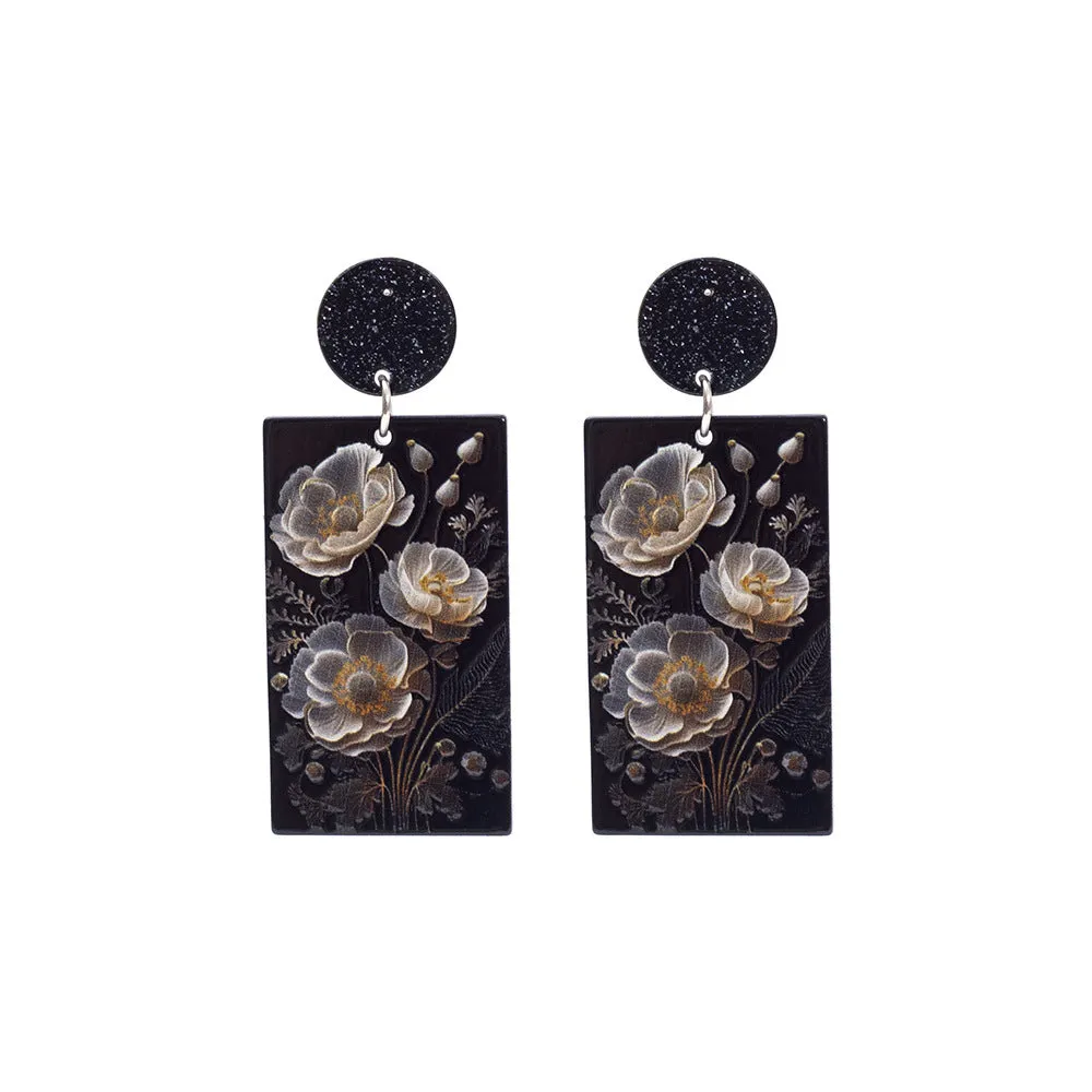 Wholesale Geometric Rectangular Poppy Flowers 3D Printed Vintage Acrylic Earrings