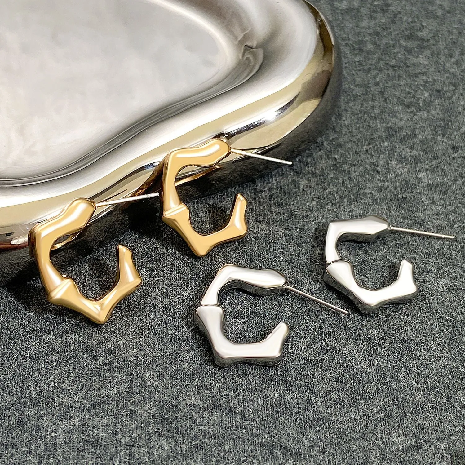 Wholesale Geometric Ring C-shaped Bamboo Irregular Alloy Earrings