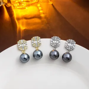 Wholesale Geometric Square Diamond Inlaid Pearl Alloy Earrings