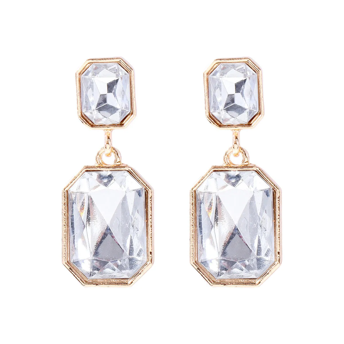 Wholesale Geometric Square Earrings with Alloy Diamond Inlaid Glass Stone Earrings