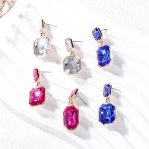 Wholesale Geometric Square Earrings with Alloy Diamond Inlaid Glass Stone Earrings