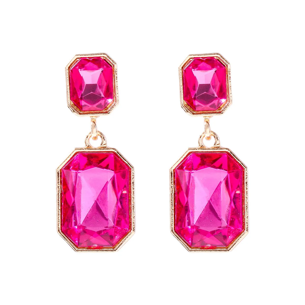 Wholesale Geometric Square Earrings with Alloy Diamond Inlaid Glass Stone Earrings