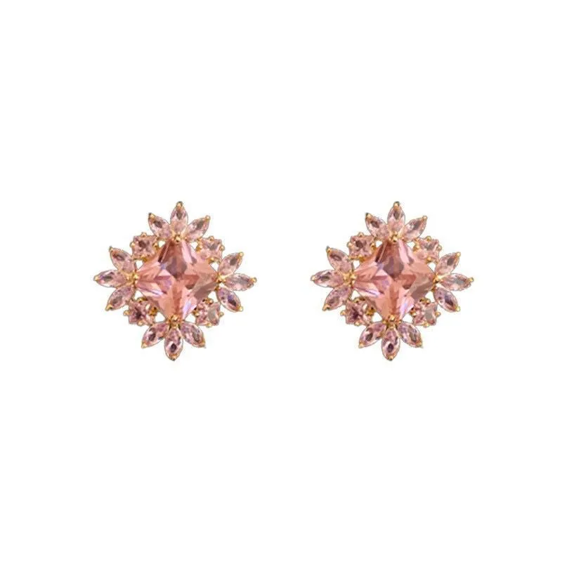 Wholesale Geometric Square Full Diamond Flower Earrings