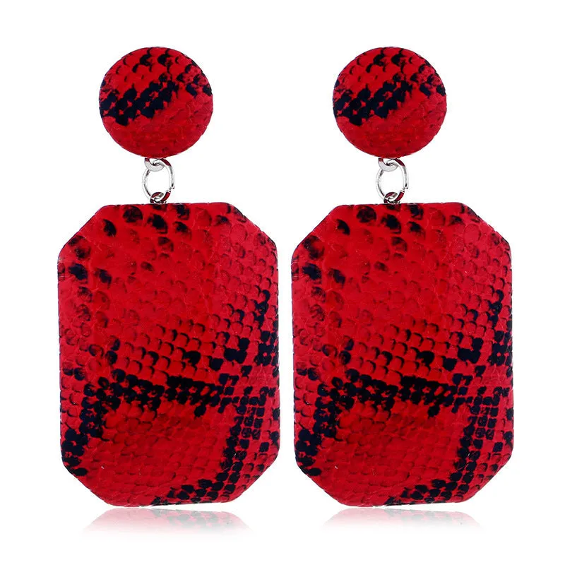 Wholesale Geometric Square Leather Snake Pattern Earrings