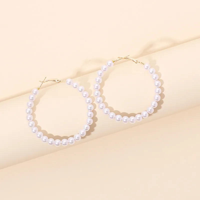 Wholesale Geometric Surround Large Circle Pearl Earrings