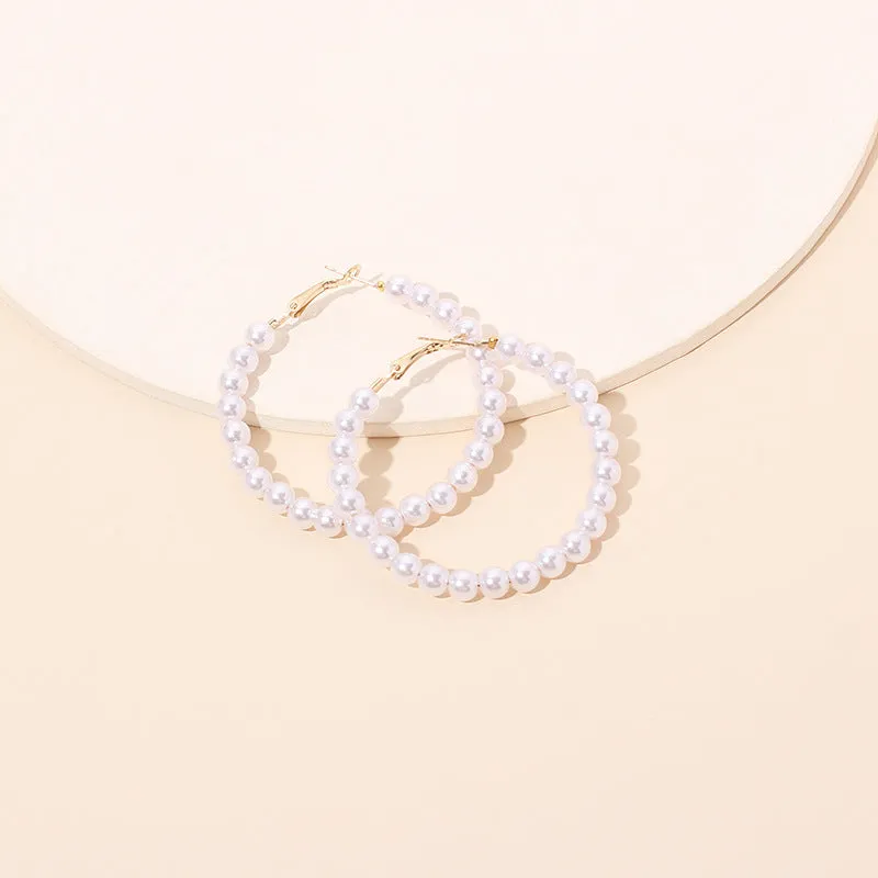 Wholesale Geometric Surround Large Circle Pearl Earrings
