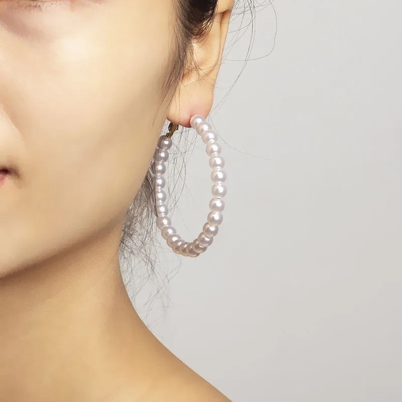 Wholesale Geometric Surround Large Circle Pearl Earrings