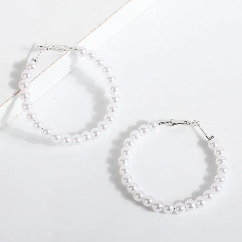 Wholesale Geometric Surround Large Circle Pearl Earrings