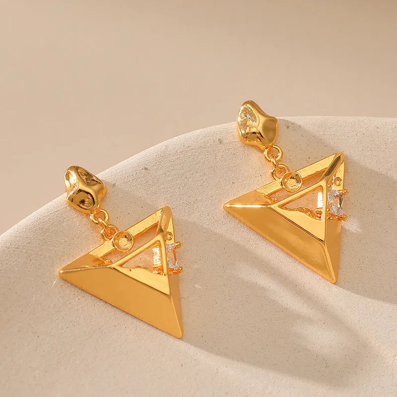 Wholesale Geometric Triangle Design Gold Plated Earrings