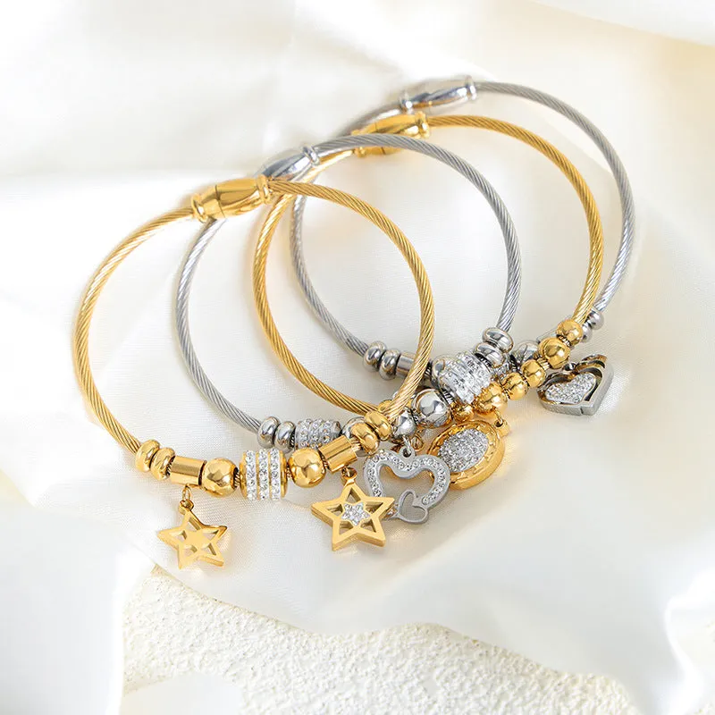 Wholesale Geometric Zircon Butterfly Love Titanium Steel Bracelet