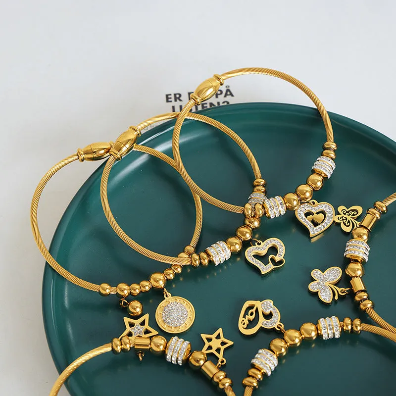 Wholesale Geometric Zircon Butterfly Love Titanium Steel Bracelet