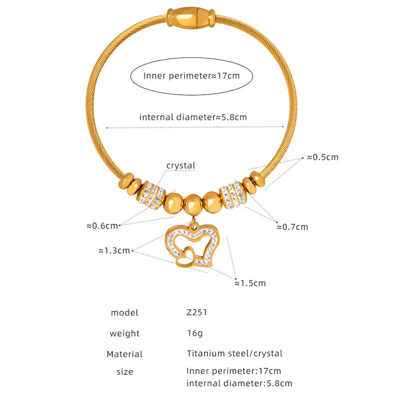 Wholesale Geometric Zircon Butterfly Love Titanium Steel Bracelet
