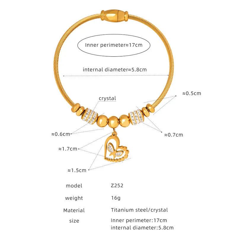 Wholesale Geometric Zircon Butterfly Love Titanium Steel Bracelet