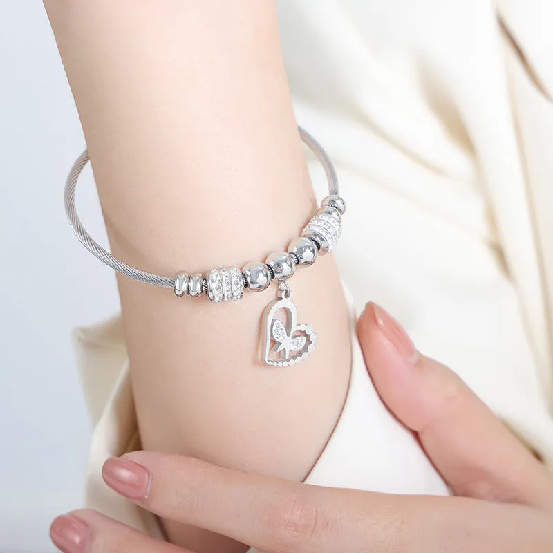 Wholesale Geometric Zircon Butterfly Love Titanium Steel Bracelet