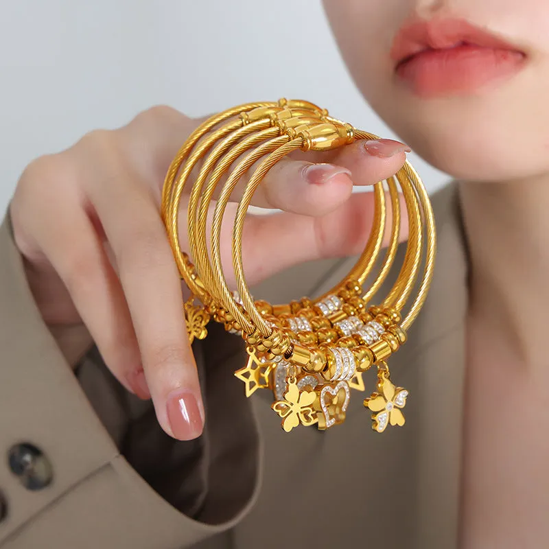 Wholesale Geometric Zircon Butterfly Love Titanium Steel Bracelet