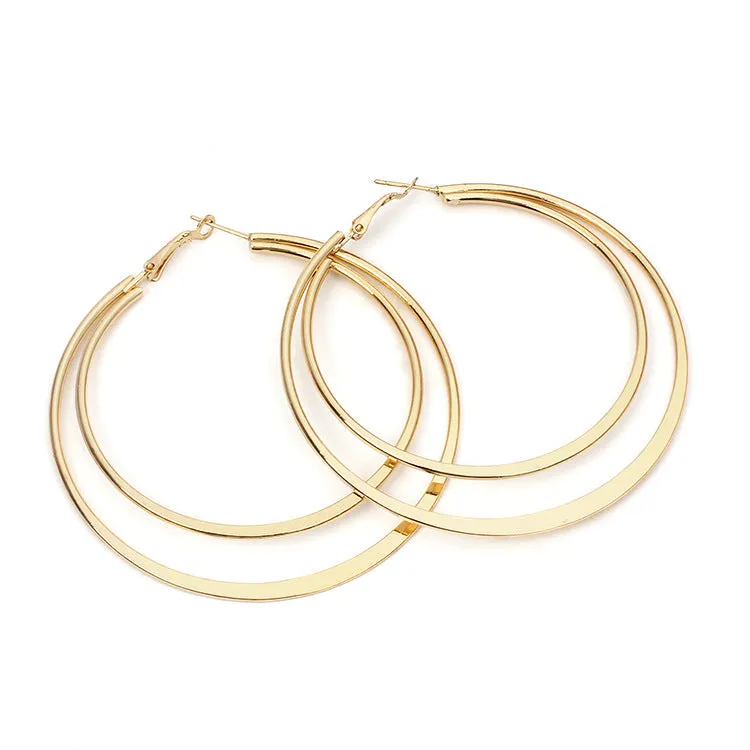 Wholesale Geometry Big Circle Double Layer Metal Earrings