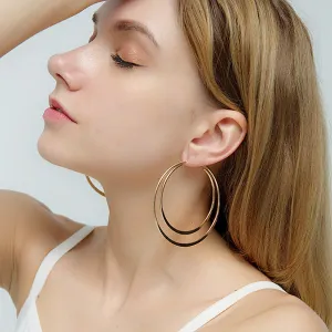 Wholesale Geometry Big Circle Double Layer Metal Earrings