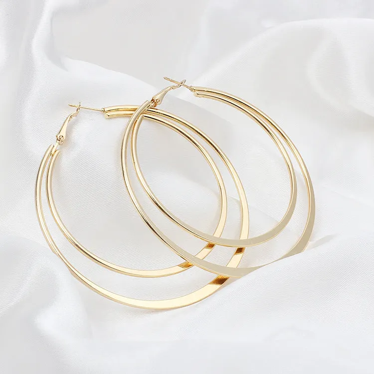 Wholesale Geometry Big Circle Double Layer Metal Earrings