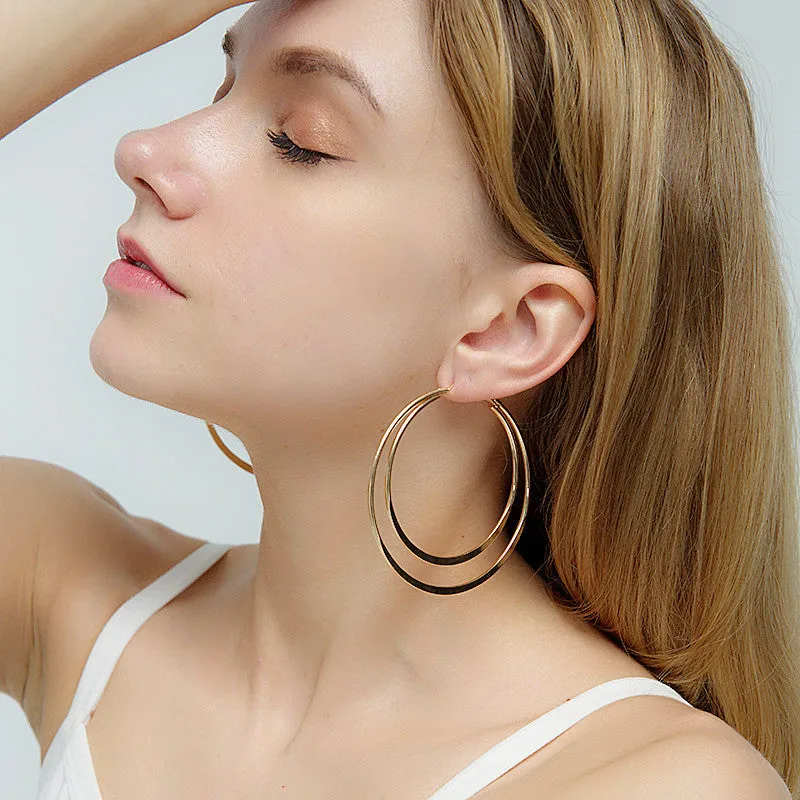 Wholesale Geometry Big Circle Double Layer Metal Earrings