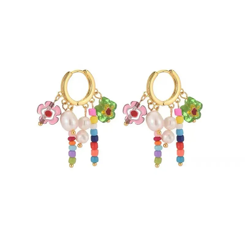 Wholesale Glazed Flower Freshwater Pearl Earrings