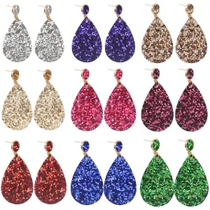 Wholesale Glitter Leather PU Drop Shape Earrings