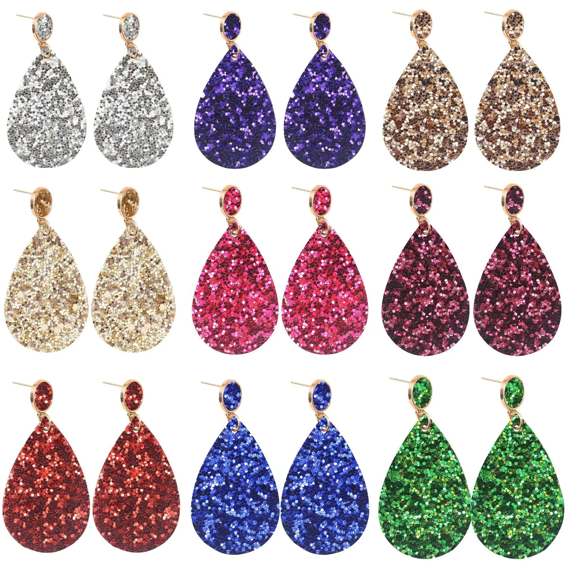Wholesale Glitter Leather PU Drop Shape Earrings