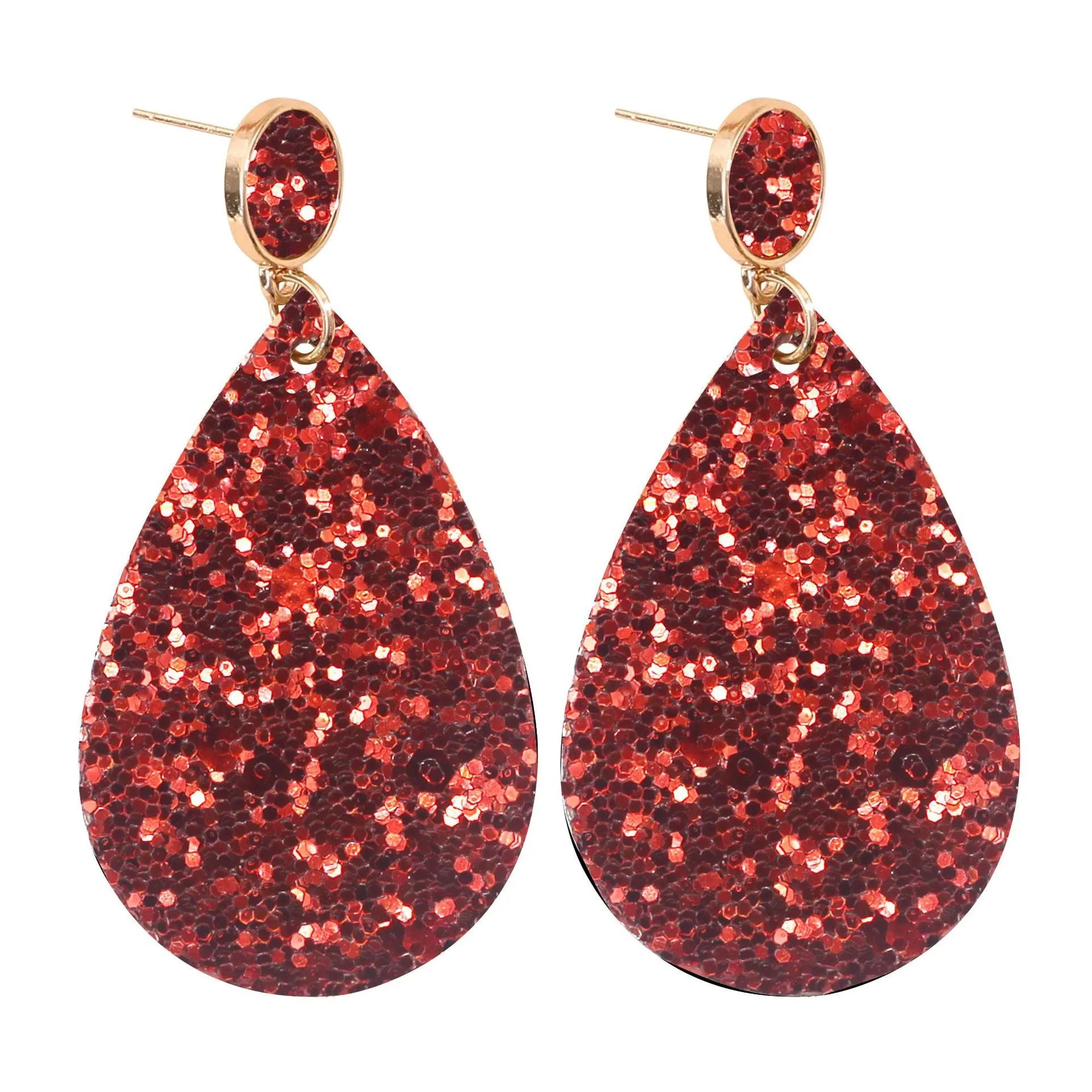 Wholesale Glitter Leather PU Drop Shape Earrings