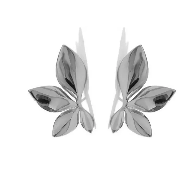 Wholesale Glossy Flower and Leaf Metal Stud Earrings