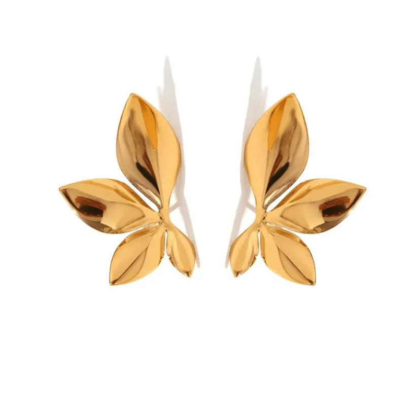 Wholesale Glossy Flower and Leaf Metal Stud Earrings