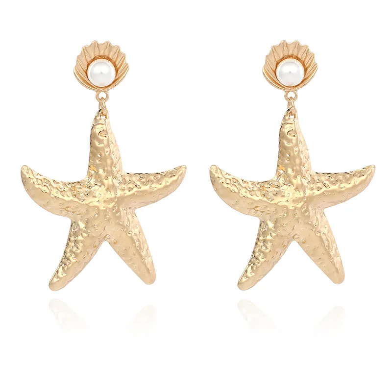 Wholesale Gold Alloy Starfish Pearl Earrings