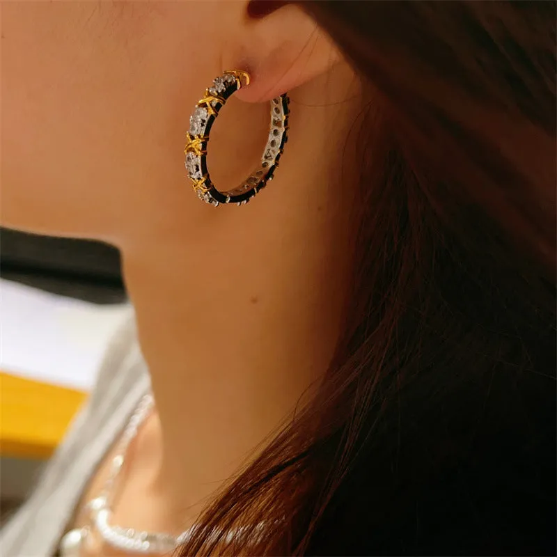 Wholesale Gold and Silver Contrasting Zircon Earrings