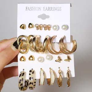 Wholesale Gold Heart Butterfly Geometric Twist Alloy Earrings Set of 6