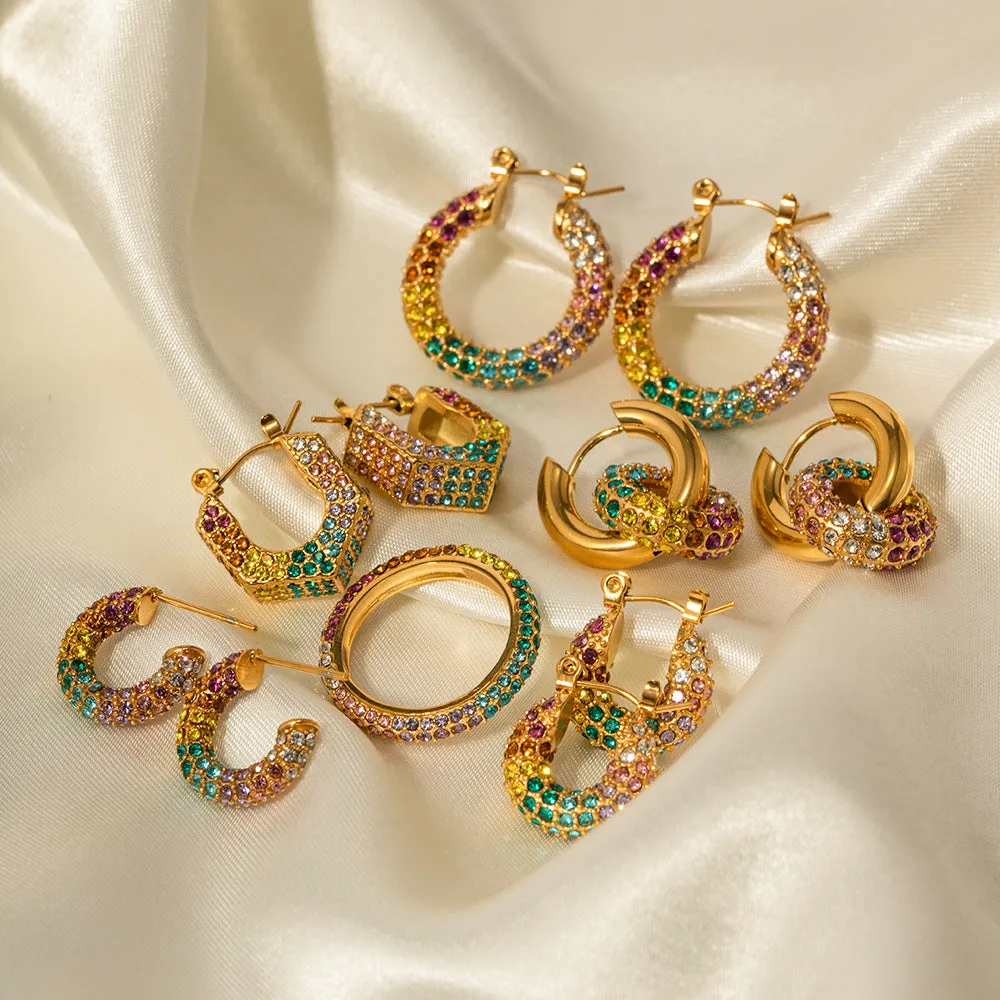 Wholesale Gold-plated Colorful Full Diamond Earrings Stainless Steel Earrings