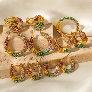 Wholesale Gold-plated Colorful Full Diamond Earrings Stainless Steel Earrings