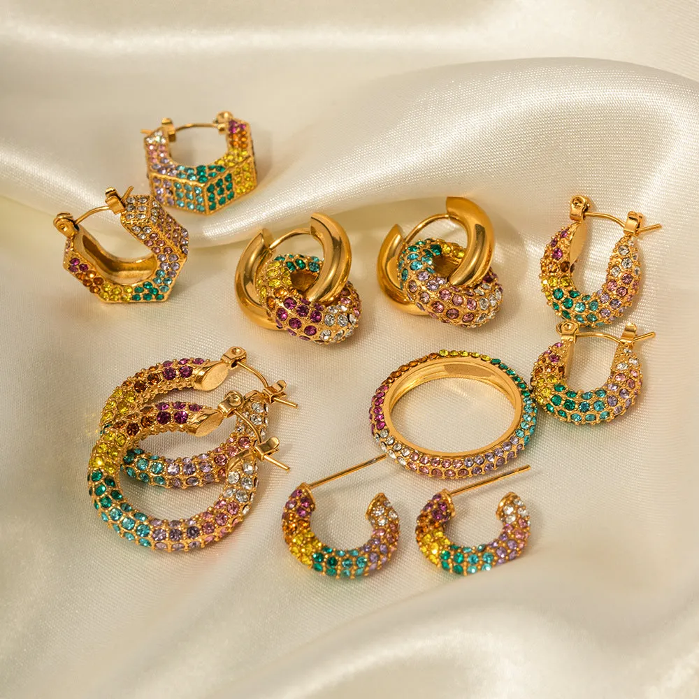 Wholesale Gold-plated Colorful Full Diamond Earrings Stainless Steel Earrings