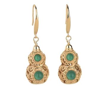 Wholesale gold plated craft hollow gourd chalcedony design retro earrings