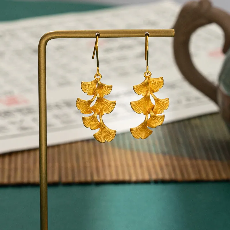 Wholesale Gold-plated Ginkgo Leaf Earrings