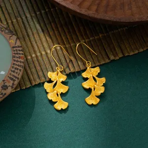 Wholesale Gold-plated Ginkgo Leaf Earrings