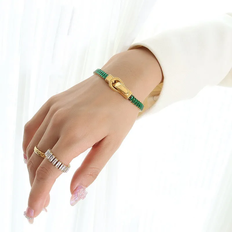 Wholesale gold-plated zircon double-sided iron buckle design titanium steel four-corner buckle bracelet